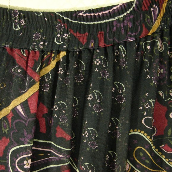 Black Deep Red Yellow Floral Flowing Layered Skirt - Picture 7 of 16